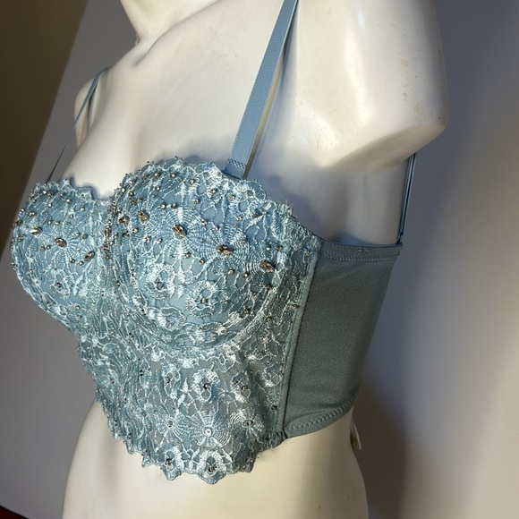 NWT Windsor- Light Blue Sparkle Rhinestone Bustier Corset Longline Bra Top, Sz L - Picture 4 of 15
